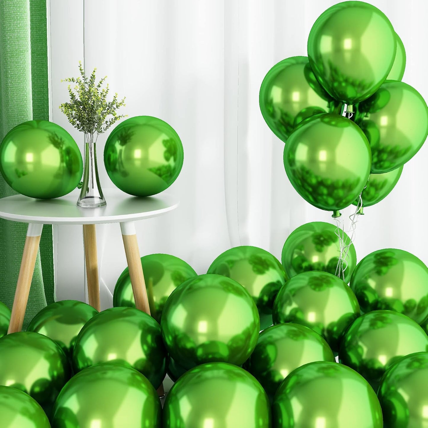 Chrome Green Balloons, 50 PCS 10 Inch Double-Layered Metallic Light Green Balloons, Shiny Thick Chrome Metallic Light Latex Helium Balloon for Birthday Wedding Party Decoration Supplies