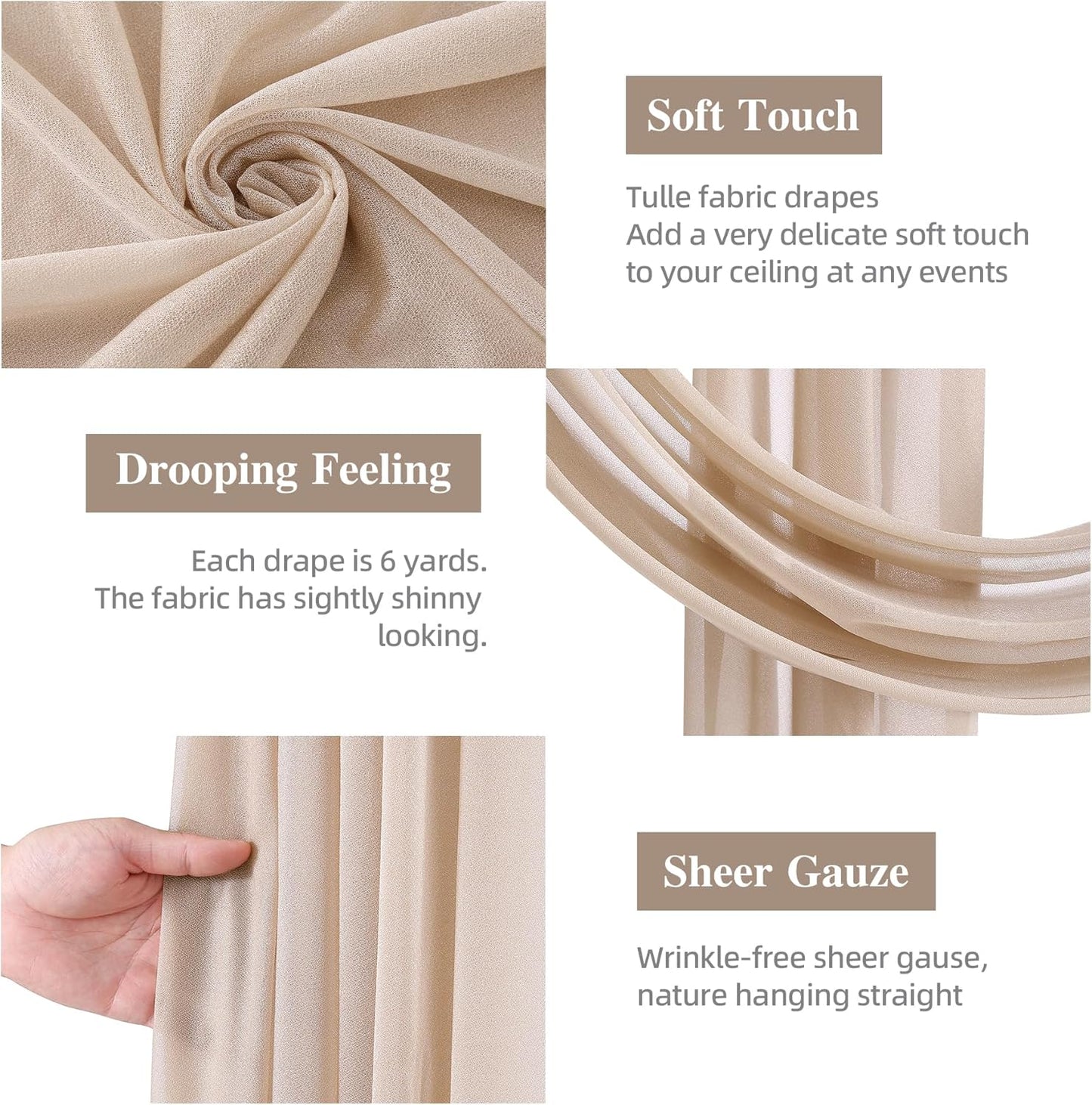 Wedding Arch Draping Fabric, 1 Panel 28" x 19Ft Deep Champagne Arch Drapes Sheer Backdrop Curtain for Wedding Ceremony Party Ceiling Decor