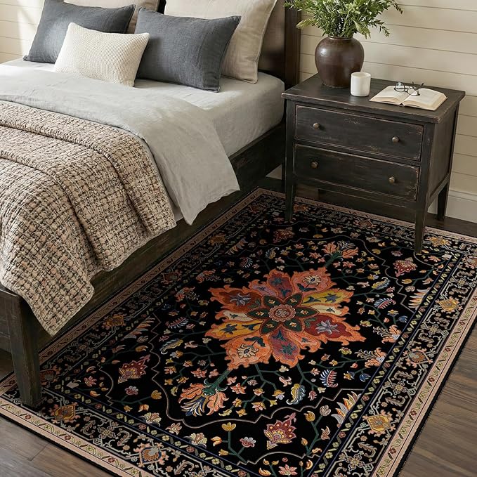 RELEANY Area Rugs 4'x6' Washable Non-Slip, Floral Vintage Distress Print - Image 3