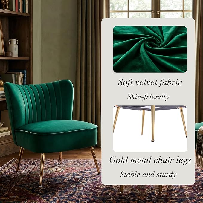 Velvet Accent Chair Set of 2 Comfy Living Room Chairs - Image 5
