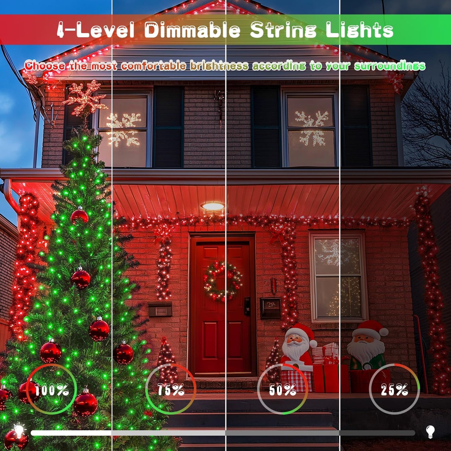 JMEXSUSS Red and Green Solar Christmas Lights Outdoor Waterproof, 2 Pack 100 Led 33ft Color Changing Solar String Lights for Christmas Tree Decor