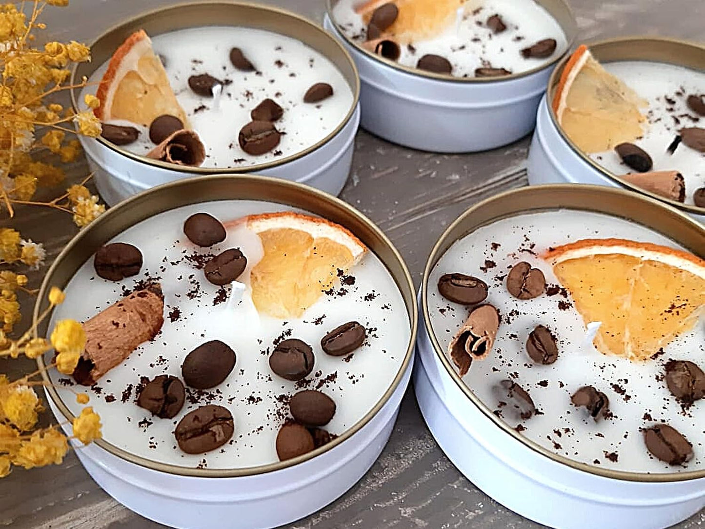 Coffee Scented Soy Wax Candle Favors with Hand-Placed Orange and Cinnamon Stick - Handmade Gift Set for Wedding Guest - Bridal Shower Baby Shower Birthday (10 Pieces)