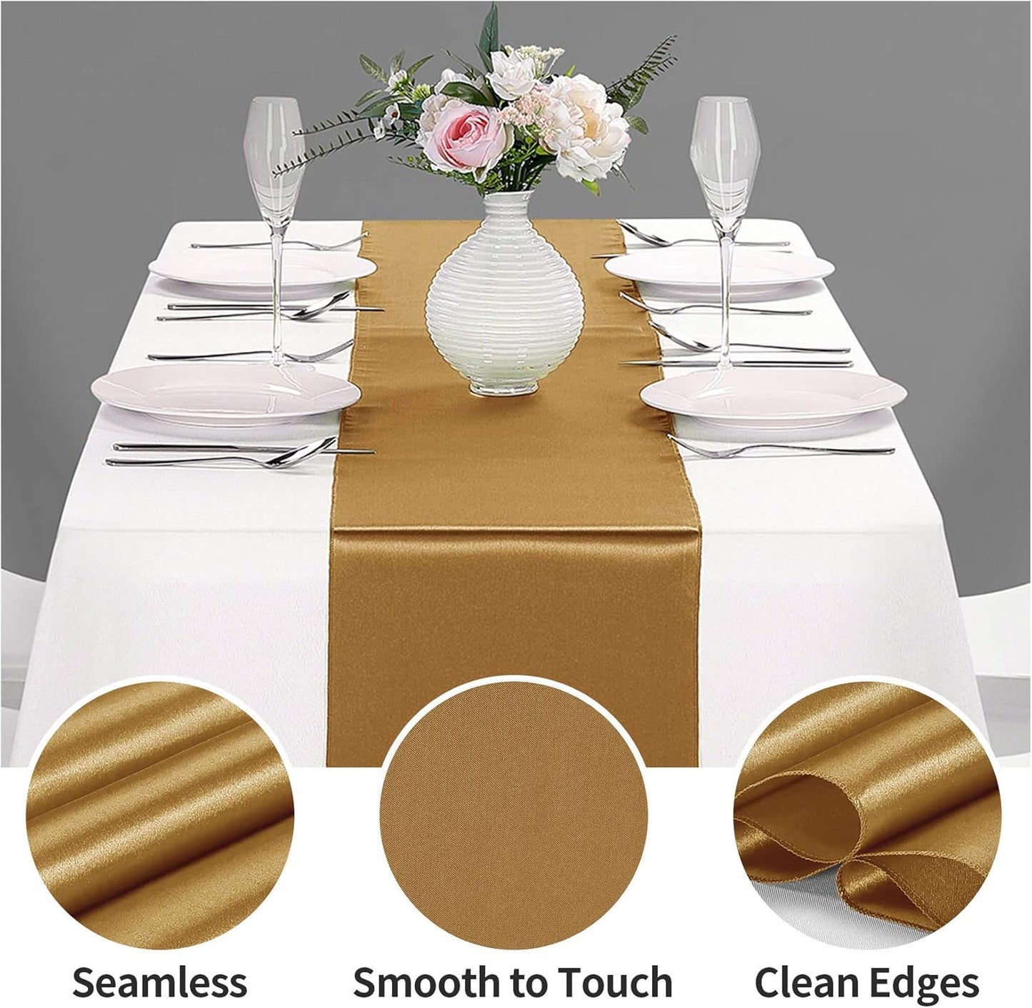 15-Pack Satin Table Runner Old Gold 12 x 108 inches Long, Table Runners for Wedding, Birthday Parties, Banquets Decorations（15 Pack, 12x108 Inch, Old Gold）