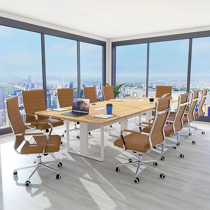 Home Office Chair Ribbed, Modern Leather Conference Waiting Room Chairs - Image 2
