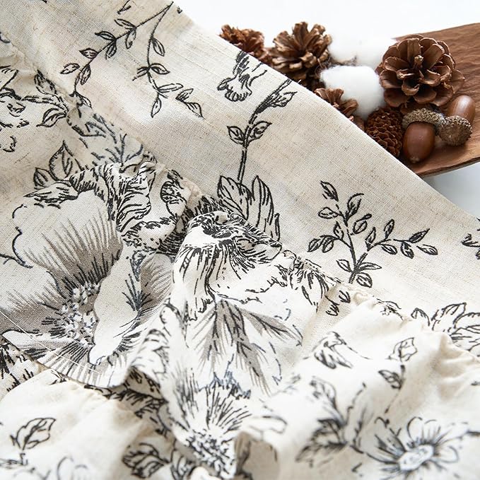 jinchan Ruffled Floral Valance Linen Shabby Chic Small Window Curtain 18 Inch - Image 6