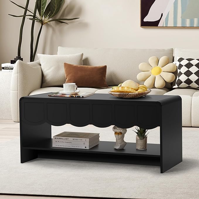 Lift Top Coffee Table with Hidden Compartment, 2 Tier Wooden Center Table with - Image 3
