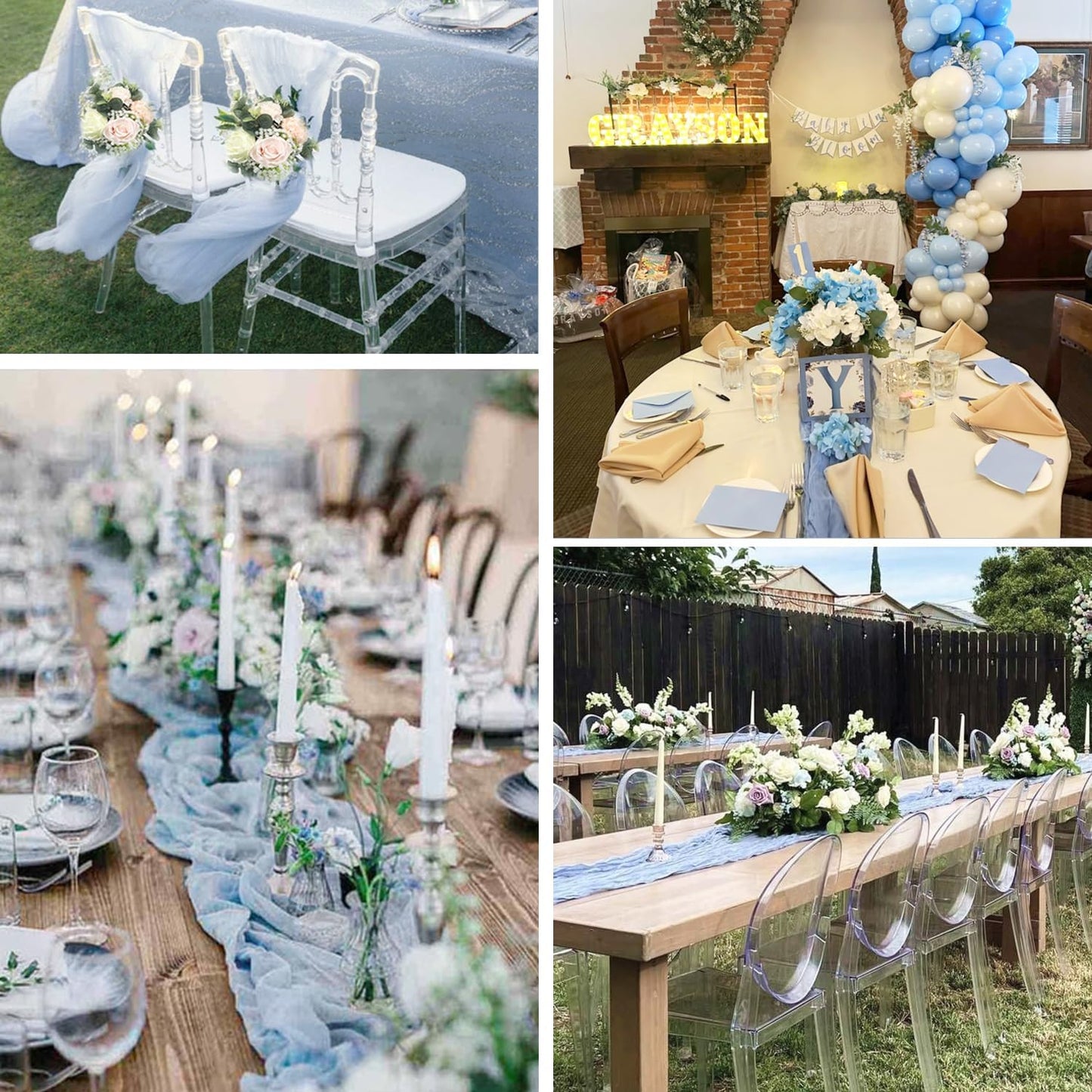 12 Pack Dusty Blue Cheesecloth Table Runners 35x120 Inch,10FT Boho Fall Thanksgiving Blue Gauze Table Runner Cheese Cloth for Wedding Party Baby Shower Home Decorations