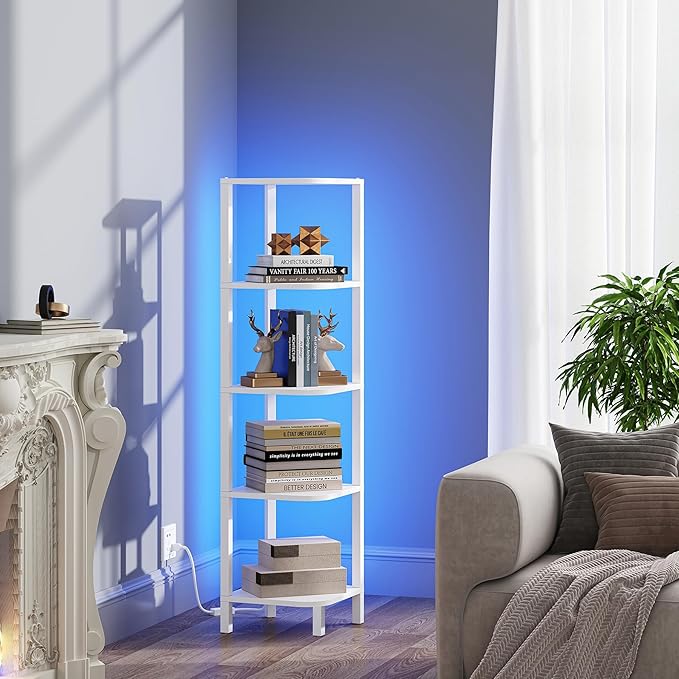 TUTOTAK Corner Shelf with LED Light, 5-Tier Corner Bookshelf - Image 8