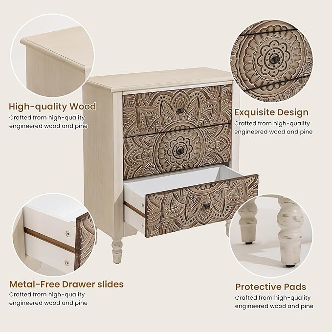 SUNBURY Vintage Wooden Nightstand - Image 4