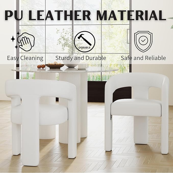 RIVOVA Modern Barrel Dining Chairs Set of 6, PU Leather Upholstered Accent Side - Image 3