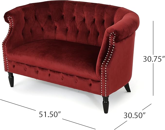 GDFStudio Melaina Tufted Chesterfield Velvet Loveseat - Image 2