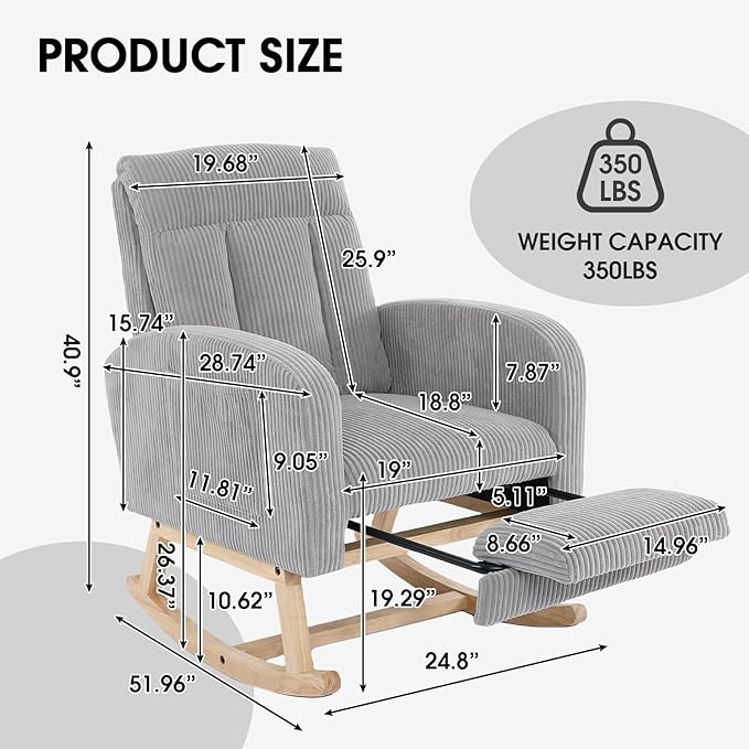 NIOIIKIT Nursery Rocking Chair, Corduroy Upholstered Rocking Chair - Image 2