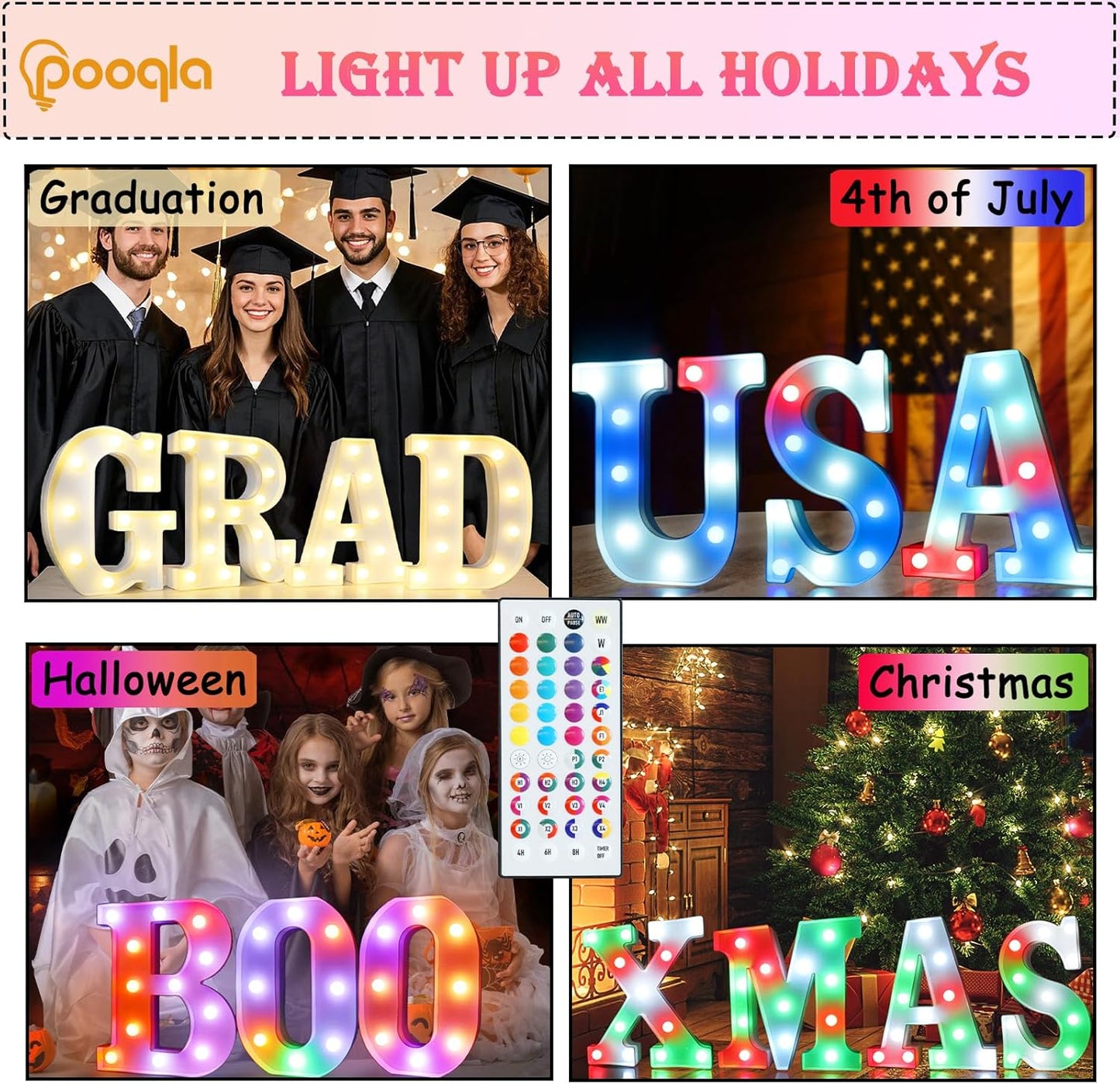 Pooqla Colorful Light Up Letters with Remote, Upgraded 35 Colors LED Marquee Letters, RGB Lighted Letter for Girls Teenager Gift, Birthday, Party, Wedding, Night Light, Room, Bedroom Decor, Letter F