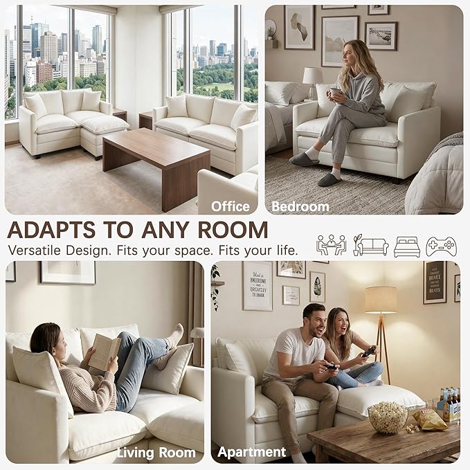 Loveseat Sofa with Ottoman, Comfy Chenille Small Couch - Image 7