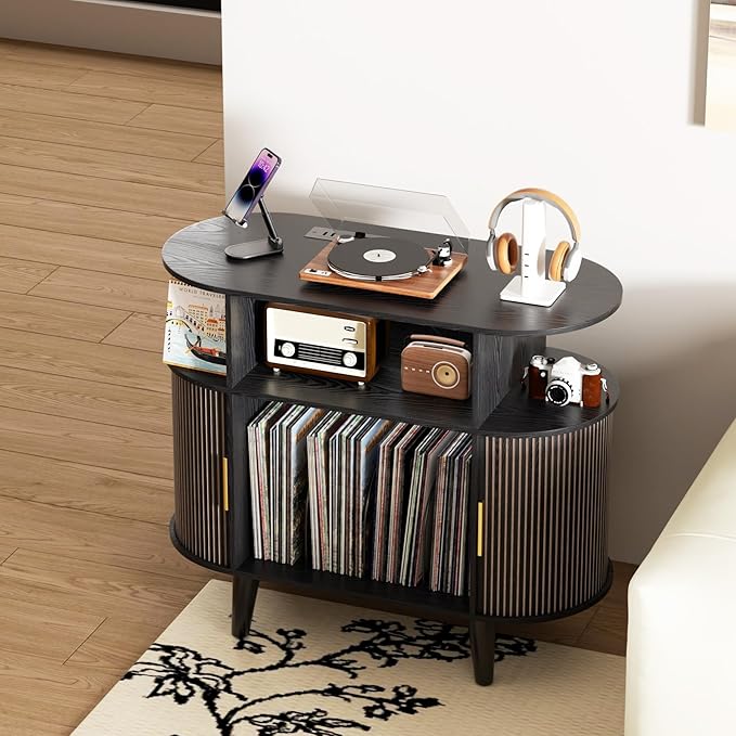 LUVIOHOME Large Round Record Player Stand - Image 4