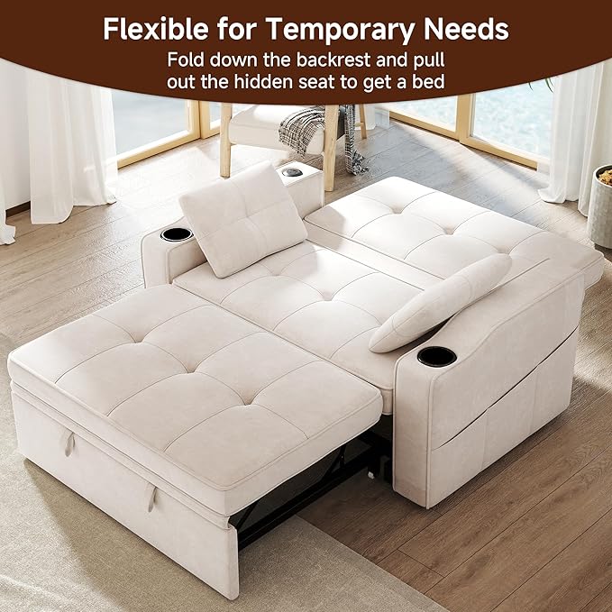 Loveseat Sofa Bed, 3-in-1 Convertible Sleeper Sofa, Chenille Fabric Pull Out - Image 3