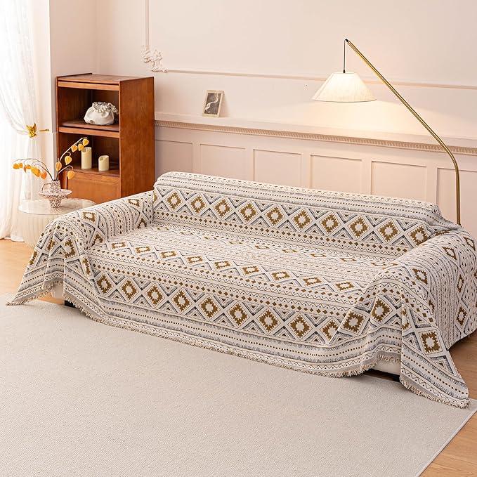 VClife Boho Couch Cover, Aztec Geometric Pattern Jacquard Chenille Couch Cover - Image 8