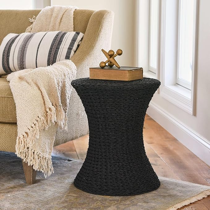 Household Essentials Black Paper Rope Hourglass Side Table - Image 2