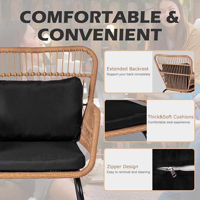 3 Piece Outdoor Wicker Furniture Bistro Set, Rattan Chairs Conversation Sets - Image 3