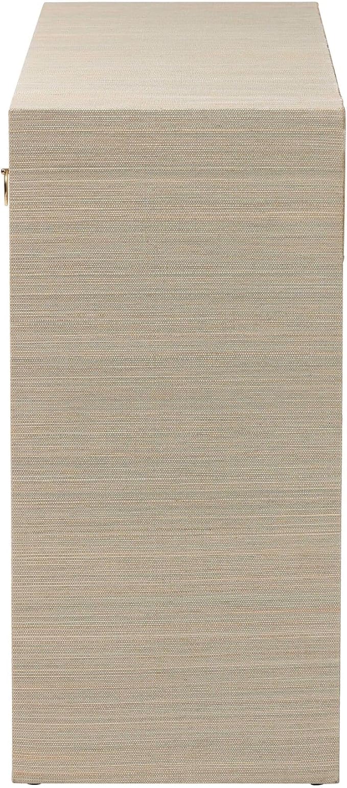 bali & pari Cielo Bohemian Woven Natural Grasscloth 3-Drawer Console Table - Image 6