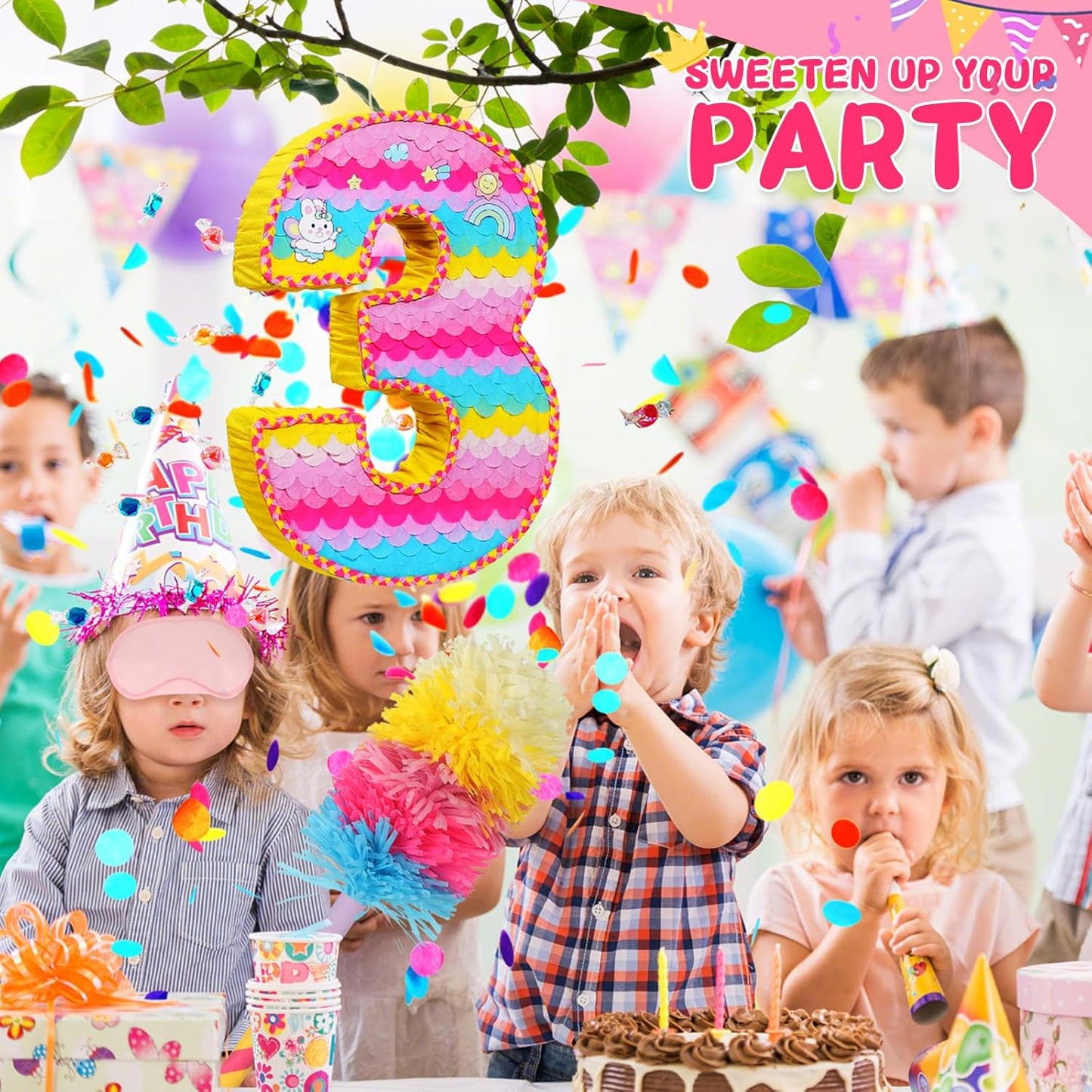 Number 3 Pinata for Birthday Party Decorations, Unicorn Mermaid Theme Pink Piñata Games Toy (3th)