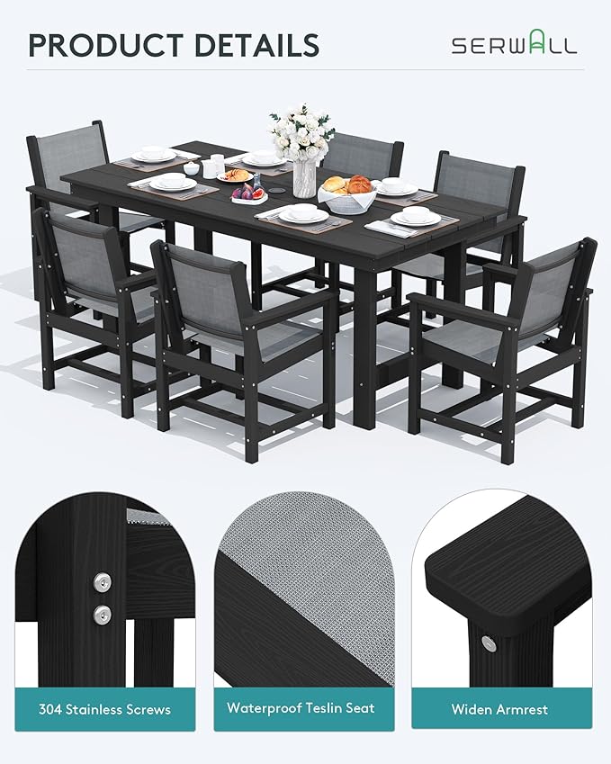 SERWALL 5 Piece Patio Dining Sets, Outdoor HDPE Dining Furniture Set - Image 6