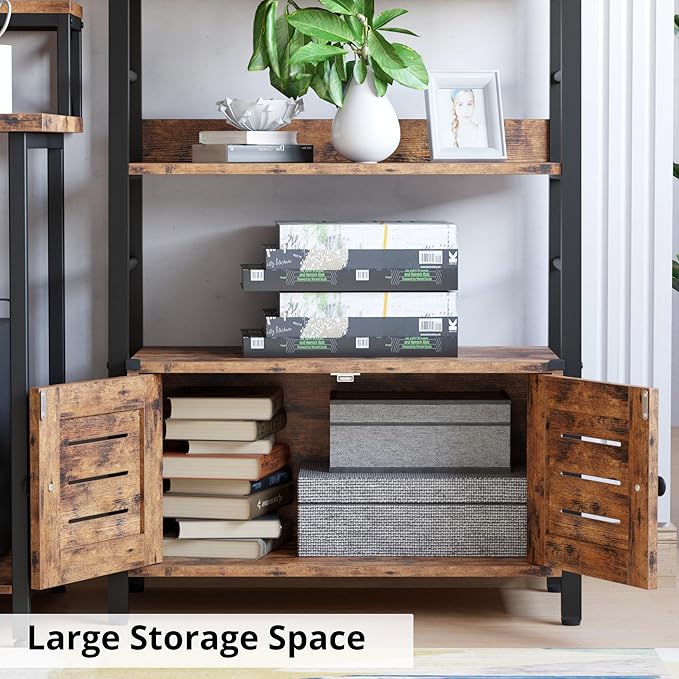 IRONCK Bookshelf with Louvered Doors, 4-Tier Ladder Shelf with Cabinet - Image 4