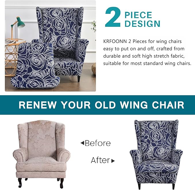 KRFOONN Wingback Chair Covers Slipcovers 2 Piece Stretch Wing Chair Covers - Image 3