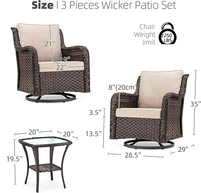 Towallmark Outdoor Swivel Wicker Glider Patio Chairs - Image 2