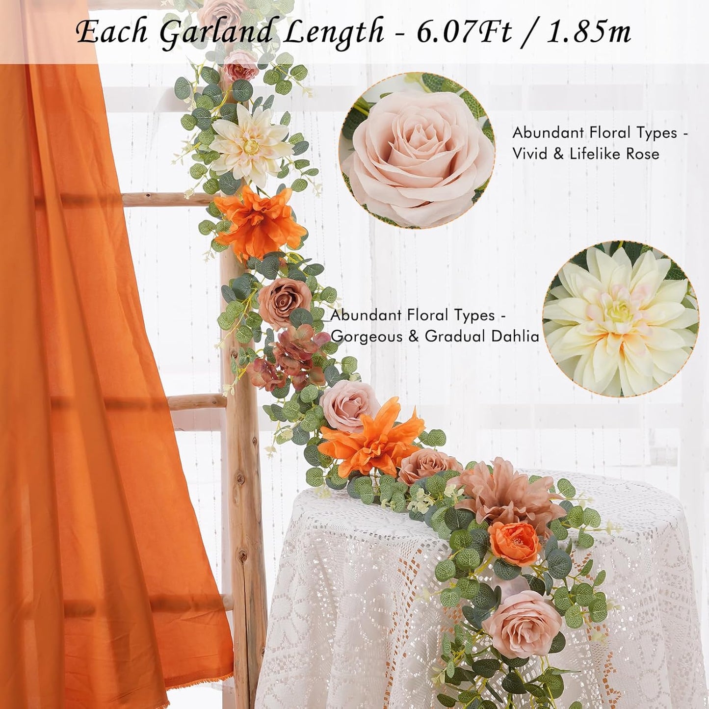 Waipfaru Fall Garland Decor, 6.07Ft Eucalyptus Flower Garland with Terracotta Flowers for Wedding Arch Backdrop Wall Thanksgiving Decorations