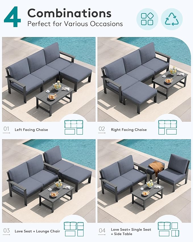 SERWALL Outdoor Sectional Sofa Set, 5-piece Outdoor Modula Couch Set - Image 5
