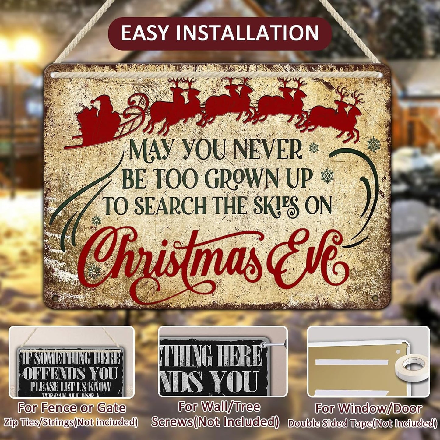 Christmas Sign Wall Art Vintage May You Never to Too Grown Up to Search The Skies Christmas Eve 12x16 Inch Rustic Metal Sign for Spacious Wall Decor and Holiday Display