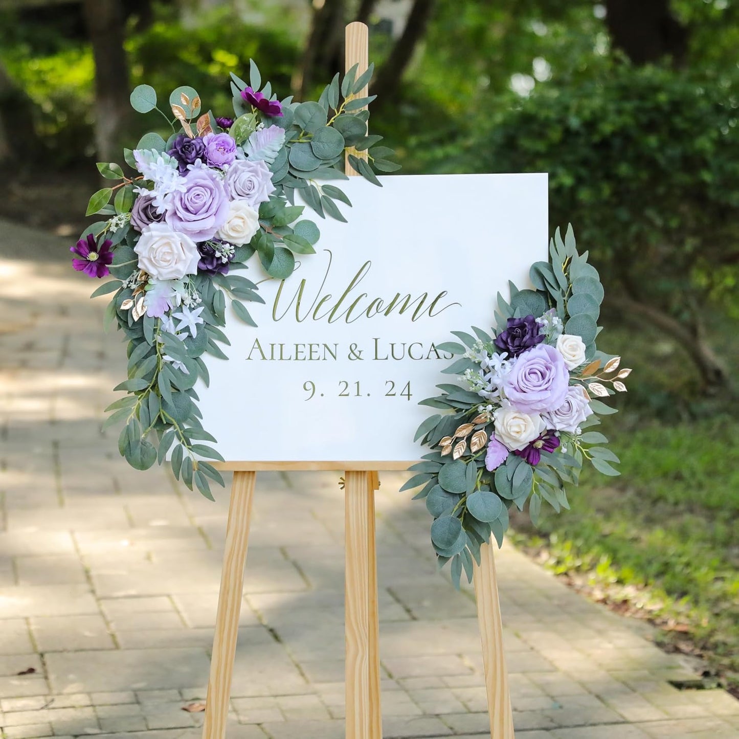 Artificial Lilac Wedding Arch Flowers Swags Set of 2 for Wedding Welcome Signs Floral and Reception Ceremony Decorations, Purple Wedding Flowers