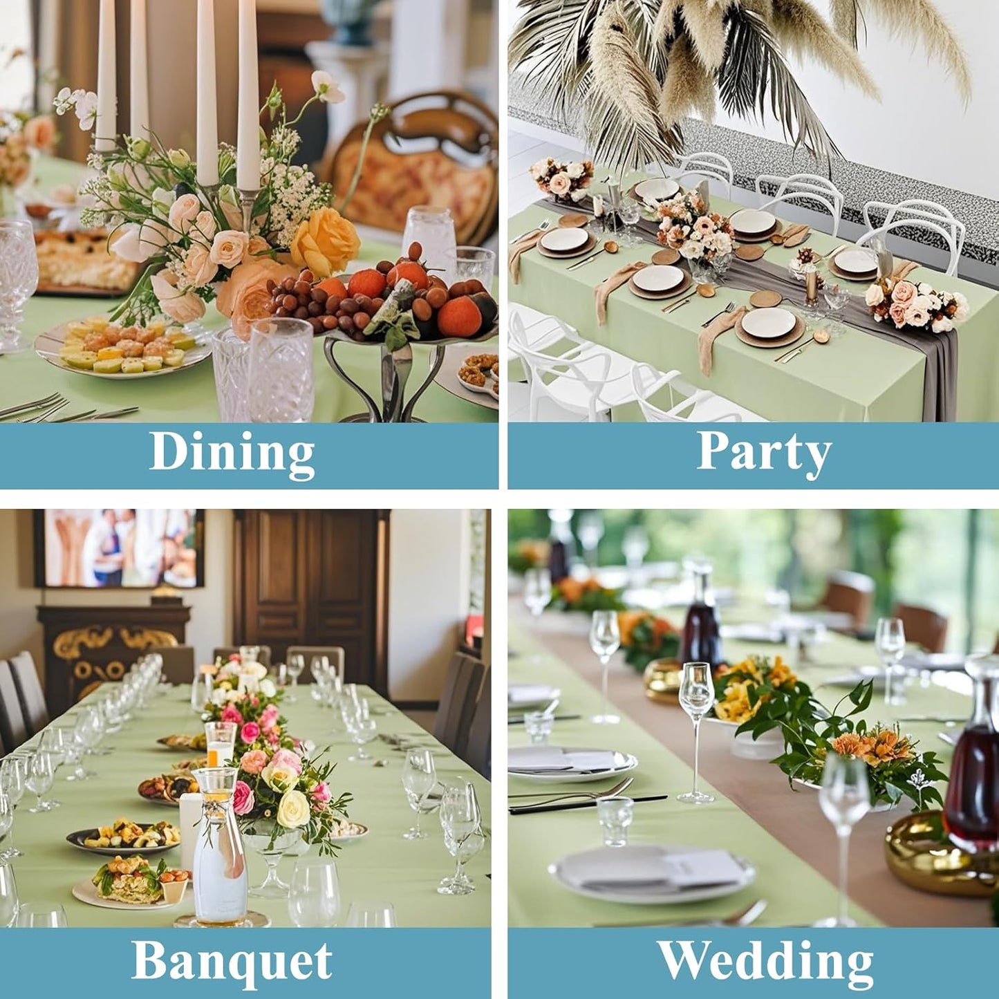 VidaFete Tablecloth 90*132inch Rectangle Table Cloth Polyester, Stain Wrinkle Resistant Polyester Dining Table Cover for Kitchen Dinning Party Wedding Rectangular Tabletop Buffet Decoration(Sagegreen)