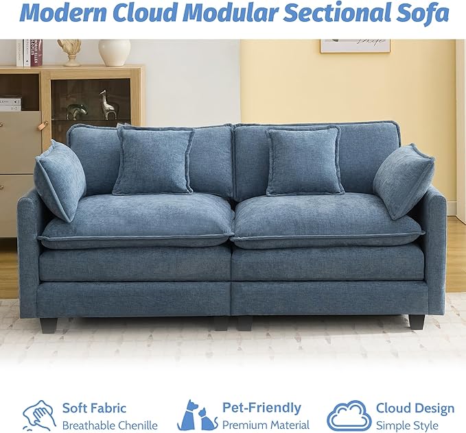 76'' Cloud Deep Seat Loveseat, Upholstered Chenille Modular 2-Seats Sectional - Image 6