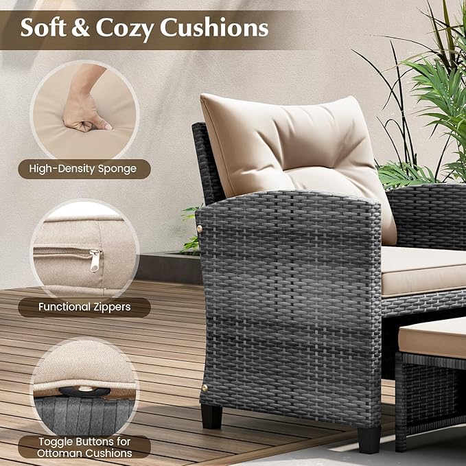 Tangkula 5 Pieces Patio Conversation Set, PE Wicker Rattan Outdoor Furniture Set - Image 4