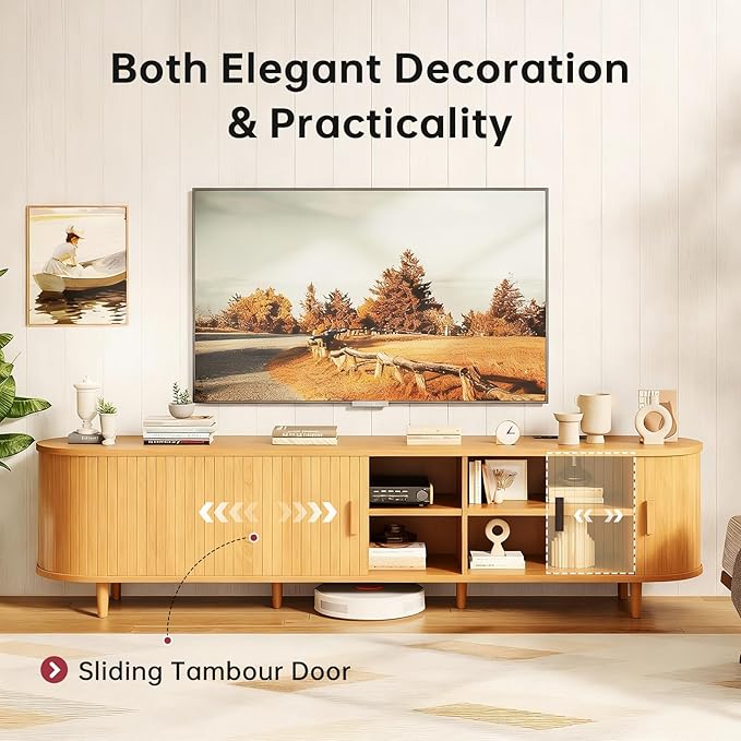 70" Mid Century Modern TV Stand, Wood TV Consoles - Image 4