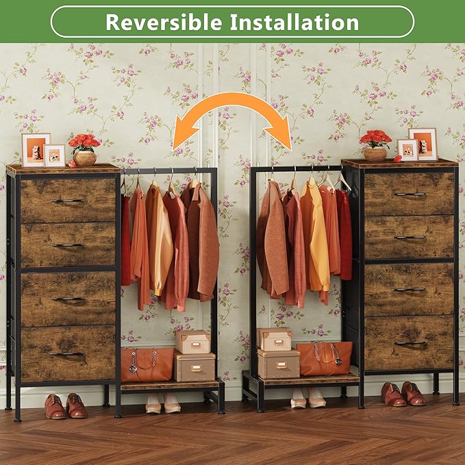 HIGDBFE Dresser with Hanging Rack, 4 Drawers Small Closet - Image 6