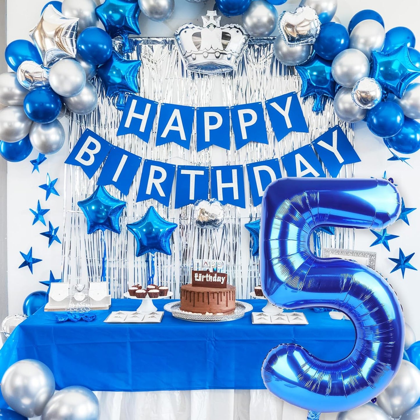 Navy Blue Balloon Number 5, 40 Inch Large Self Inflating Foil Mylar Number Balloons 0-9 for Boys Women, Dark Royal Blue Digital 5 Helium Balloon for Men 5th Birthday Decorations Graduation 2025 Party