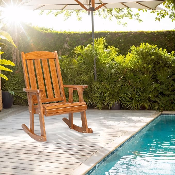 VINGLI Outdoor Rocking Chair, Heavy Duty 600 LBS Wooden Rocking Bench - Image 2
