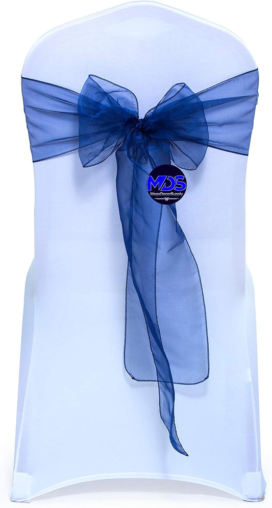 MDS Pack of 150 PCS Organza Chair Sashes Wider Dining Chair Bows Ribbon Tie Back for Wedding Party Birthday Bridal Shower Reception Event Banquet Home Chair Cover Decoration - Navy Blue
