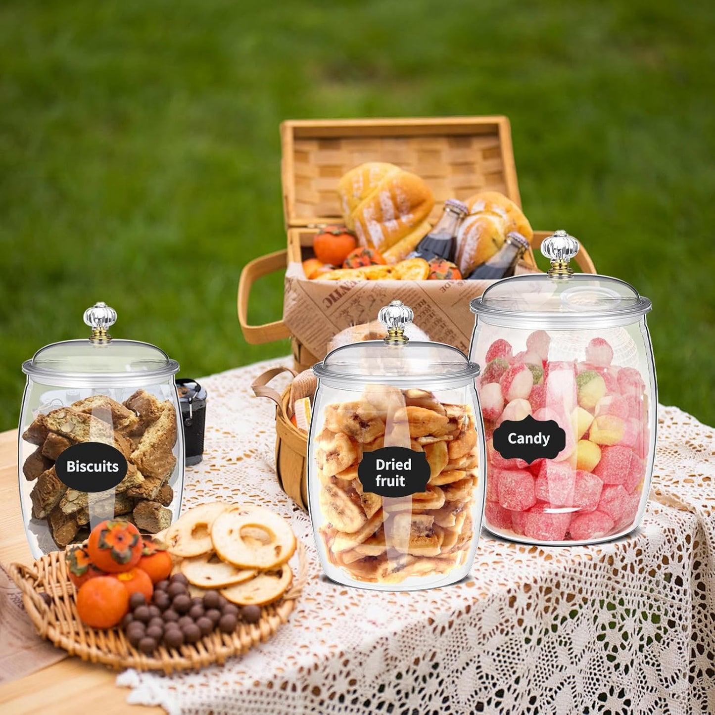 4 Pcs 64 oz 90 oz Candy and Cookie Jar with Lids 4 Spoons Plastic Jars Decorative Apothecary Jars Candy Buffet Containers Clear Can Airtight Food Storage Canister for Home Decoration Supplies