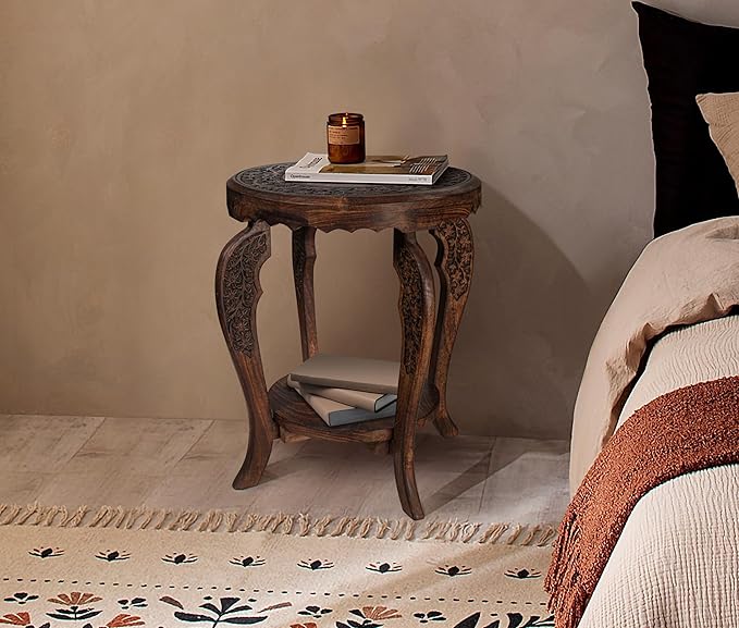 Farmhouse Round Accent End Table, Rustic Side Table Nightstands - Image 7
