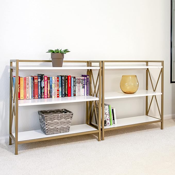 Leick Home Claudette Bookshelf, Satin Gold, 3 Shelves, Easy Assembly, 12 in D x - Image 10
