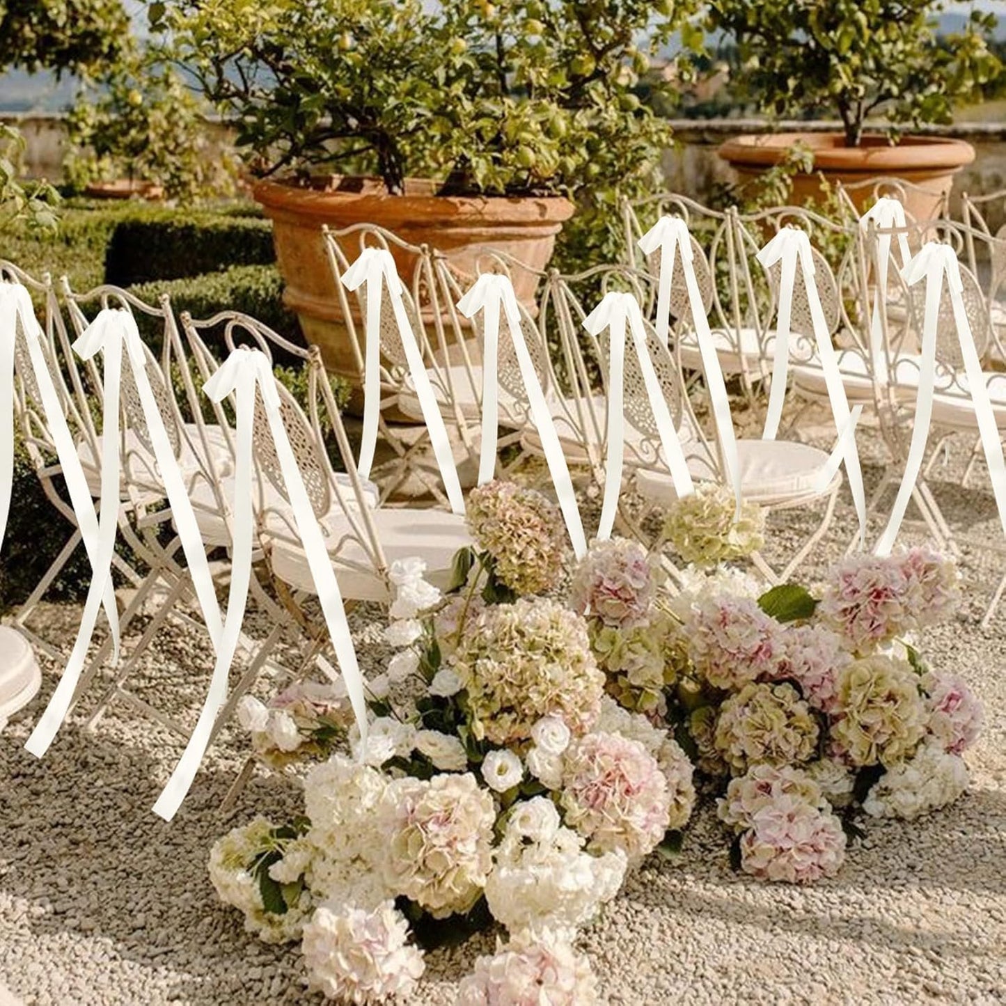 24 Pcs Large Wedding Ivory Ribbon Bows for Wedding Chairs Decorative Ribbon Sashes for Pew Back Elegant Ceremony Ribbons for Bridal Shower Banquet Marriage Ceremony