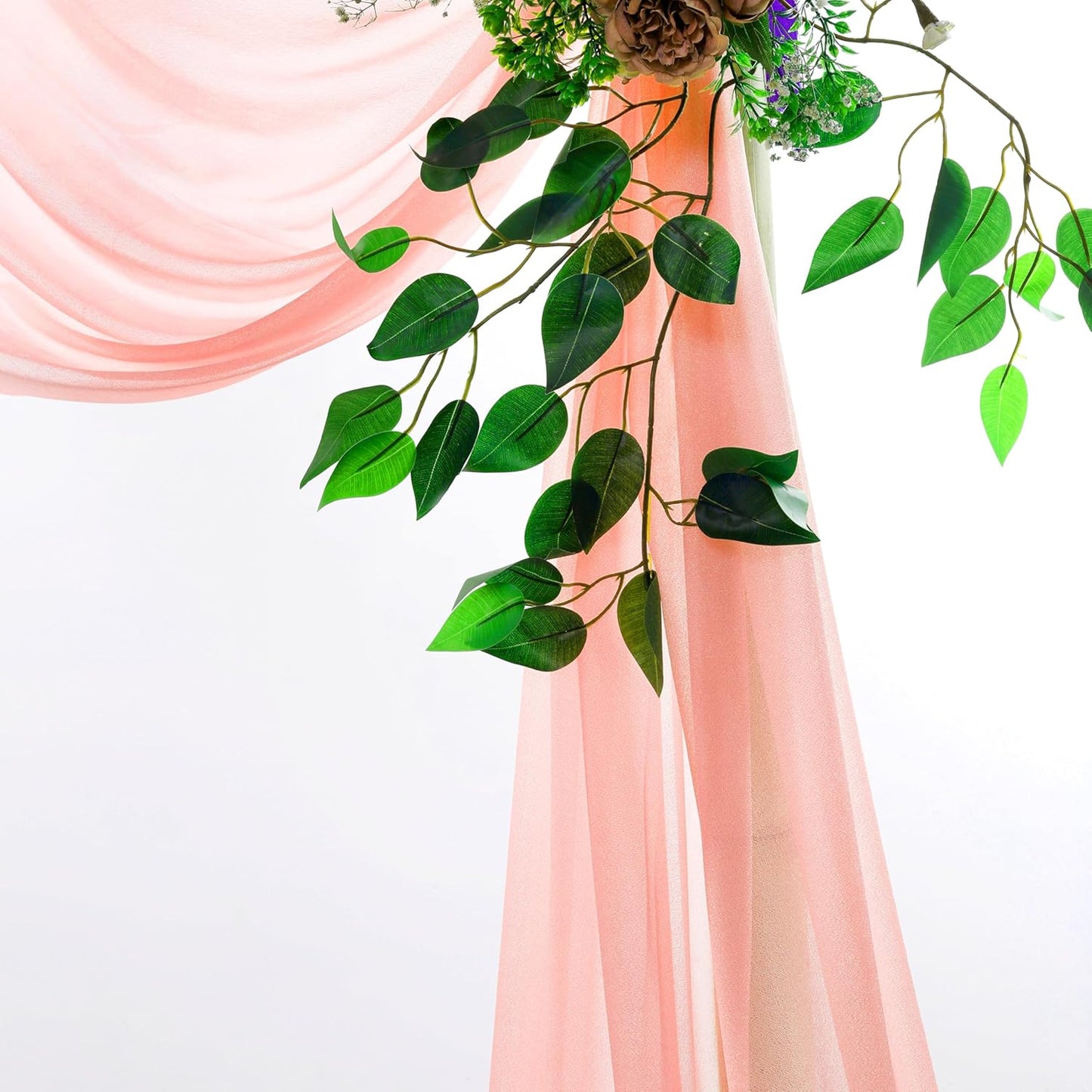 VDS Pack of 2 Panel (30 Inch X 100 Feet) Wedding Arch Draping Fabric Sheer Chiffon Fabric Drapery for Wedding Ceremony Reception Swag Backdrop Canopy Chuppah ARBO Altars Decoration (Peach)