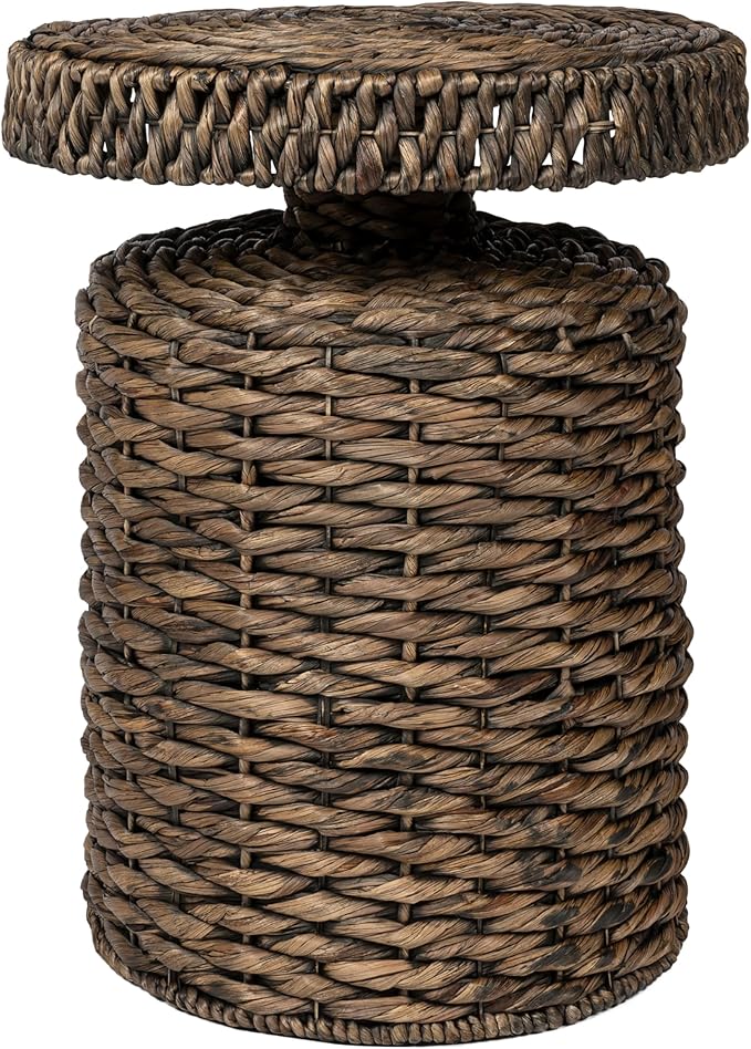 JONATHAN Y Marisol 24" Round Brown Woven Water Hyacinth Side Table by JONATHANY