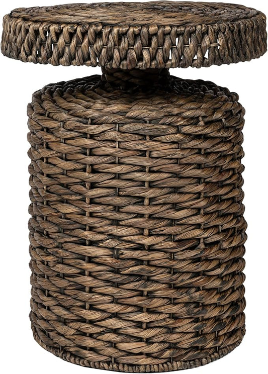 JONATHAN Y Marisol 24" Round Brown Woven Water Hyacinth Side Table by JONATHANY
