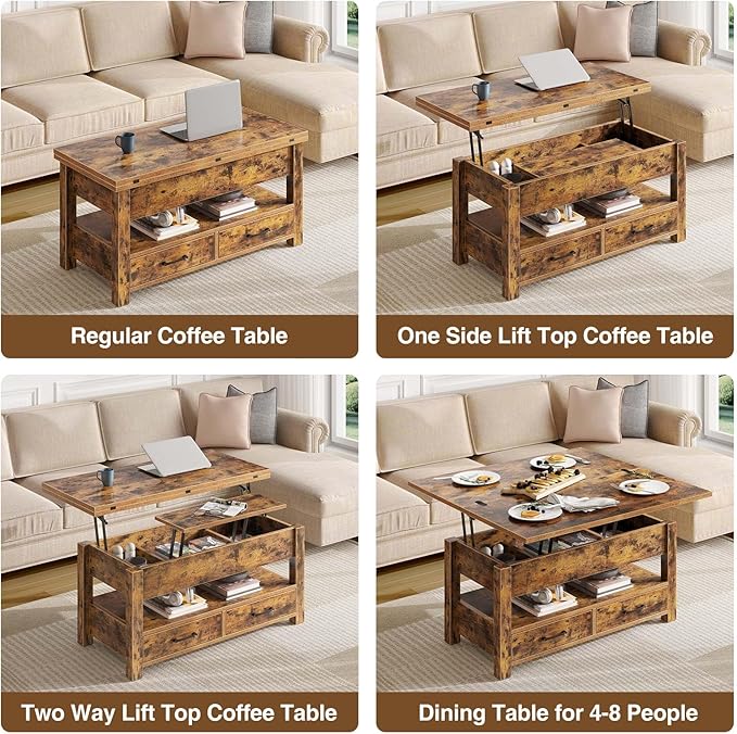 Rolanstar Coffee Table Lift Top, Converts to Dining Table - Image 5