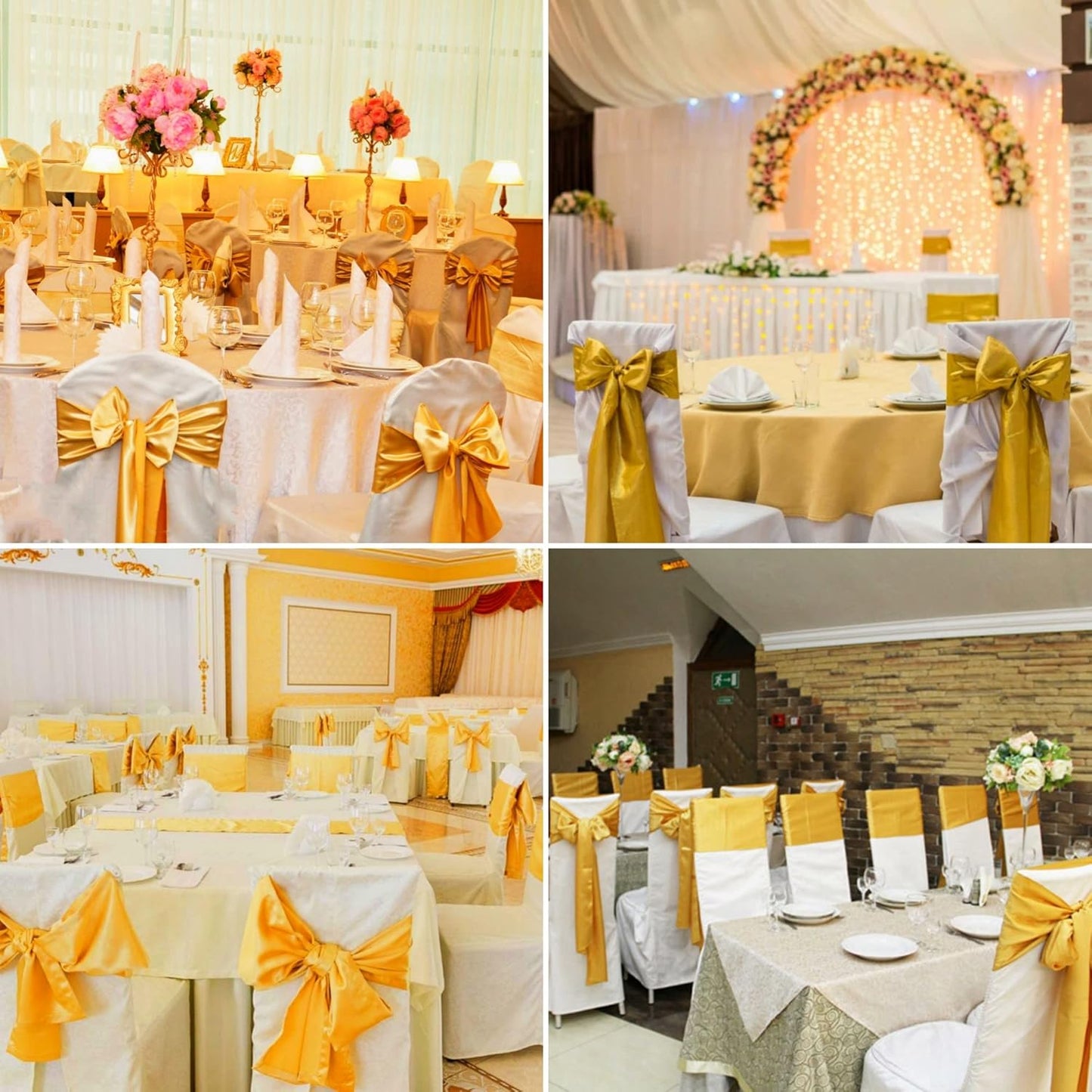 50 PCS Satin Chair Sashes Bows Decorative Universal Chair Cover Chair Ribbon Ties Back Sash for Wedding Party Ceremony Reception Hotel Events Banquet Restaurant Home Kitchen Decor(7 x 108 inch,Gold)